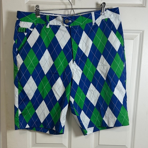 Royal and awesome Blue and Green Argyle Shorts size 36 - Picture 1 of 5